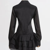 Appliques Ruffles Draped Long Sleeve Dress