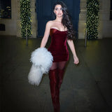 Velvet Off-shoulder Strapless Mini Dress