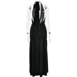 Glitter Bright Silk High Slit Halter Dress