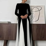 Pleated Patchwork Long Sleeve  Maxi Dress