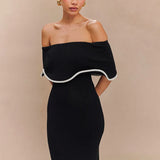 Strapless Ruffles Black Midi Dress