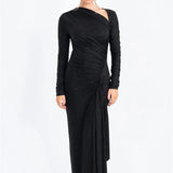 Long Sleeve Ruched Maxi Dress with Thigh-High Split