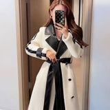 Contrast Color Patchwork Overcoat with Belt