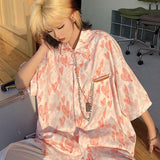 Women Chiffon Blouse Summer Thin Satin Silk Button Up Blouse Office Shirt