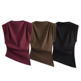Asymmetric Pleated Trim Short Sleeve Top