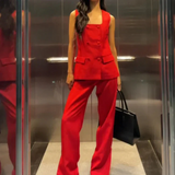Square Neck Sleeveless Waistcoat Pant Suit