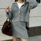 Lapel Cardigan Elastic Waist Mini Skirt Suits