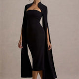 Cape Long Sleeve Square Collar Midi Dress