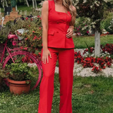 Square Neck Sleeveless Waistcoat Pant Suit