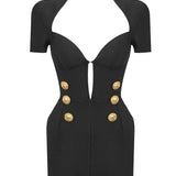 Short Sleeve Gold Button Black Jumpsuit