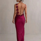 Floral Draped Open Back Spaghetti Strap Maxi Dress