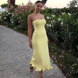 Frill Trim Tube Midi Dress