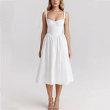 Wire Corset Style Low Waist White Midi Dress