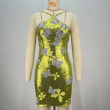 Sleeveless Mesh Sequins Butterfly Mini Dress