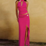 Halter Crop Top and  Long Skirt Two Piece Set