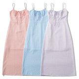 Spaghetti Strap Tie Up Plaid Pink Midi Dress