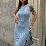 Sleeveless Patchwork Knit Maxi Dresses