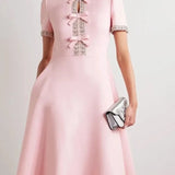 Diamond Edge Bowknot Short Sleeve Midi Dress