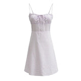 Spaghetti Strap Tie Up Plaid Pink Midi Dress