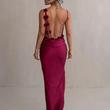 Floral Draped Open Back Spaghetti Strap Maxi Dress