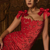 Bows Lace Bodycon Maxi Dress