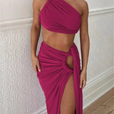 Crop Top and Hollow Out Skirt Suit