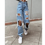 High Waist Loose Comfortable Ripped Jeans Women Pants Sexy Fashion Boyfriend Denim Pencil Pant