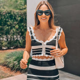 Striped Contrast Knitted Top and Long Skirt Set