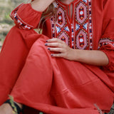 Cotton Linen Embroidery A Neck Ruffle Sleeve Boho Dress