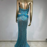 Halter Blue Sequins Sparkly Glitter Maxi Dress