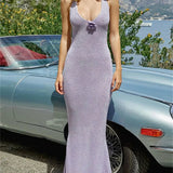 Floral  Knit Hollow Out Lace-Up Maxi Dress