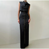 Sleeveless Top Suit With Front Split Skirt