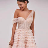 Elegant Pink Lilac One-Shoulder Ball Gown