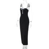 Open Back Lace Patchwork Black Maxi Dress