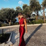 Hollow Out Turtleneck Solid Maxi Dress