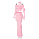 Off Shoulder Crop Top, Bodycon Maxi Skirt Set