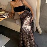 Spring Maxi Leopard High Waist Flare Skirt