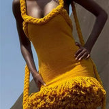 Fluff Patchwork Halter Mini Dress