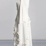3D Flower Appliqué Mock Neck Midi Dress