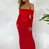 Off-shoulder Slash Neck Solid Maxi Dress