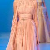 Ribbon Sleeveless Pleated Solid Long Dress