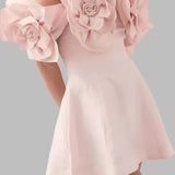 Women's Slash Neck 3D Flower Mini Dress