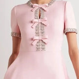 Diamond Edge Bowknot Short Sleeve Midi Dress