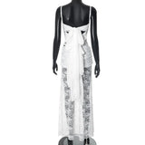 White Halter Top And Sheer Mesh Long Skirt Suit