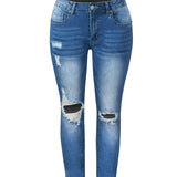 Women's Jeans Blue Hight Waist Streetwear Ripped Casual Fashion Denim Pencil Pants