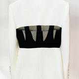 Perspective Gauze Patchwork Blazer Pencil Pant Suit