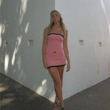Two-Tone Strapless Ribbed Belt Mini Dress