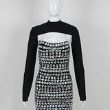 Turtleneck Beading Rhinestone Black Mini Dress