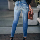Women's Jeans Blue Hight Waist Streetwear Ripped Casual Fashion Denim Pencil Pants
