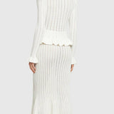 Ruffle Knitted Long Sleeve Mermaid Midi Dress